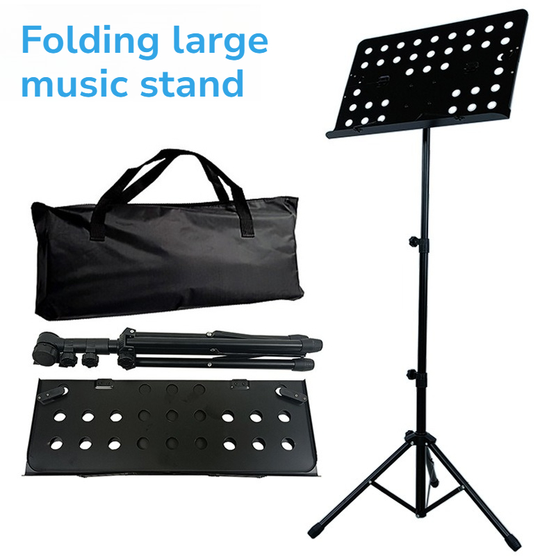Music Stand Folding - Metal Katlanır Büyük Müzik Standı Siyah